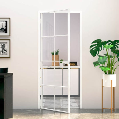 vidaXL Interior Door White 83x201,5 cm Tempered Glass&Aluminium Slim
