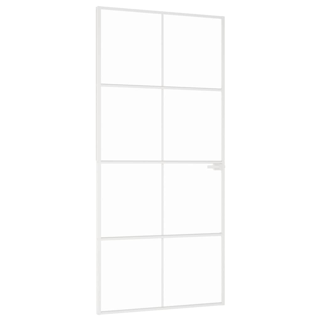 vidaXL Interior Door White 93x201,5 cm Tempered Glass&Aluminium Slim