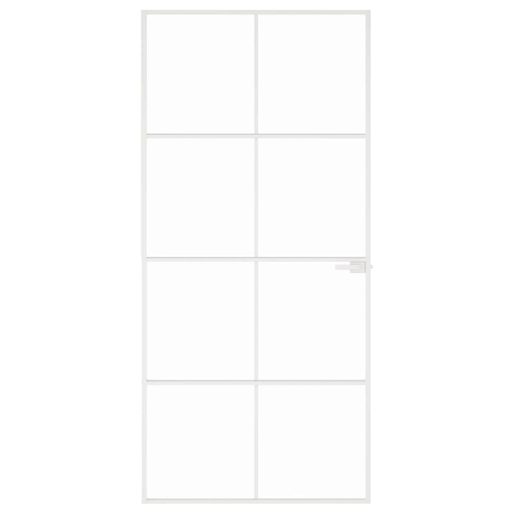 vidaXL Interior Door White 93x201,5 cm Tempered Glass&Aluminium Slim