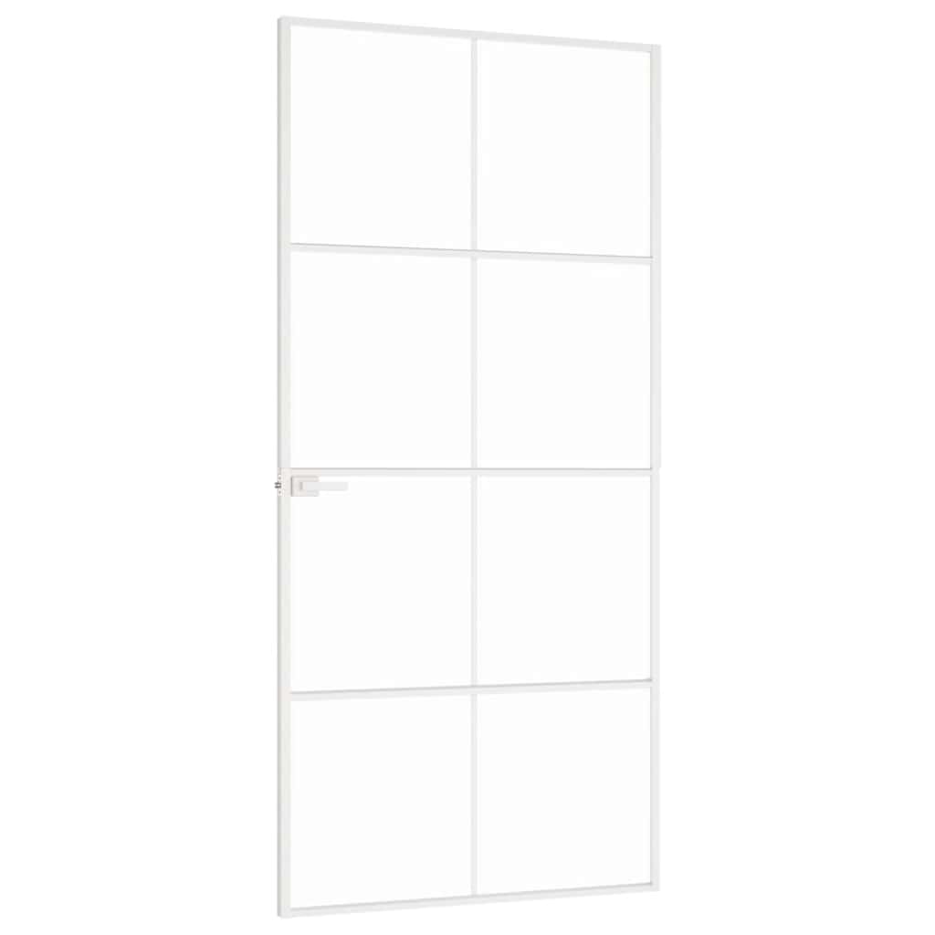 vidaXL Interior Door White 93x201,5 cm Tempered Glass&Aluminium Slim