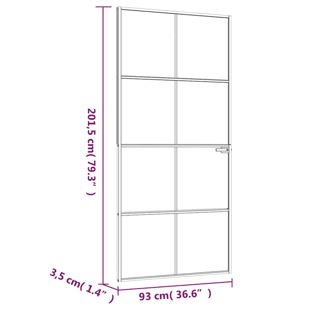 vidaXL Interior Door White 93x201,5 cm Tempered Glass&Aluminium Slim