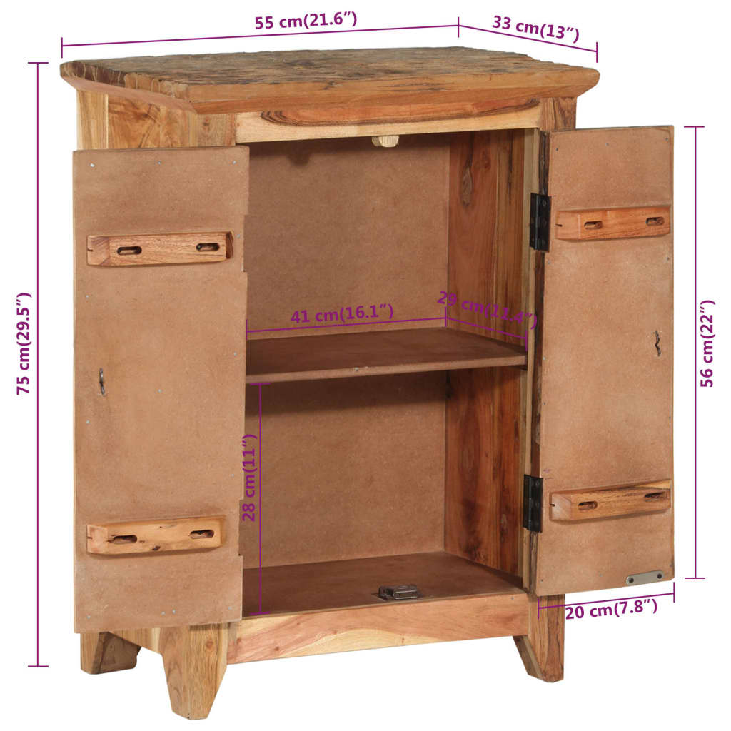 vidaXL Sideboard 55x33x75 cm Solid Wood Acacia and Reclaimed