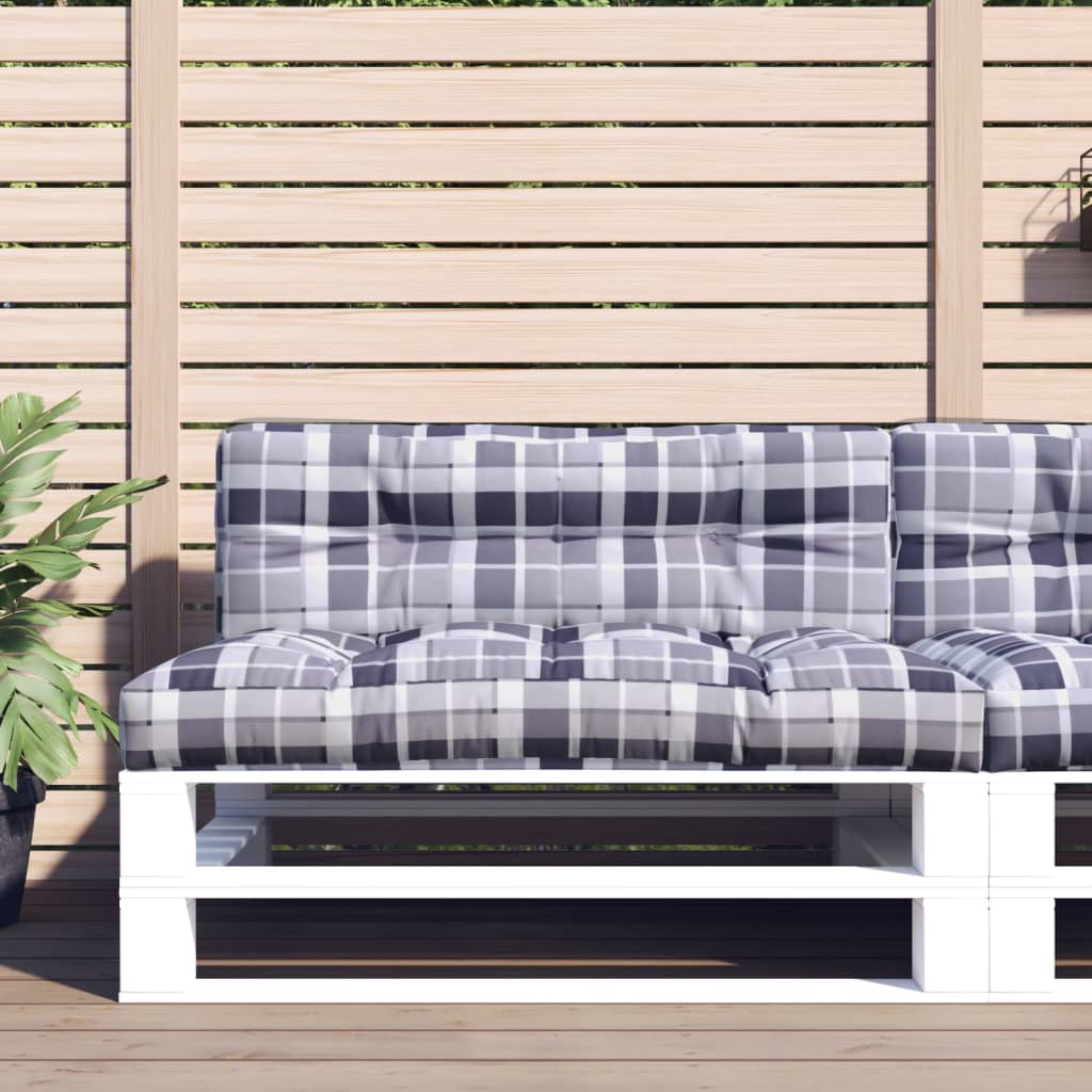 vidaXL Pallet Cushion Grey Check Pattern 120x40x12 cm Fabric