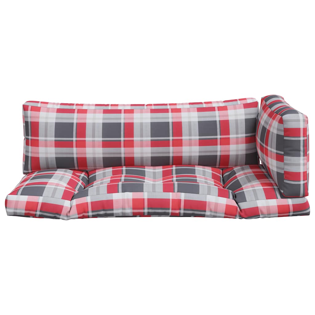 vidaXL Pallet Cushions 3 pcs Red Check Fabric