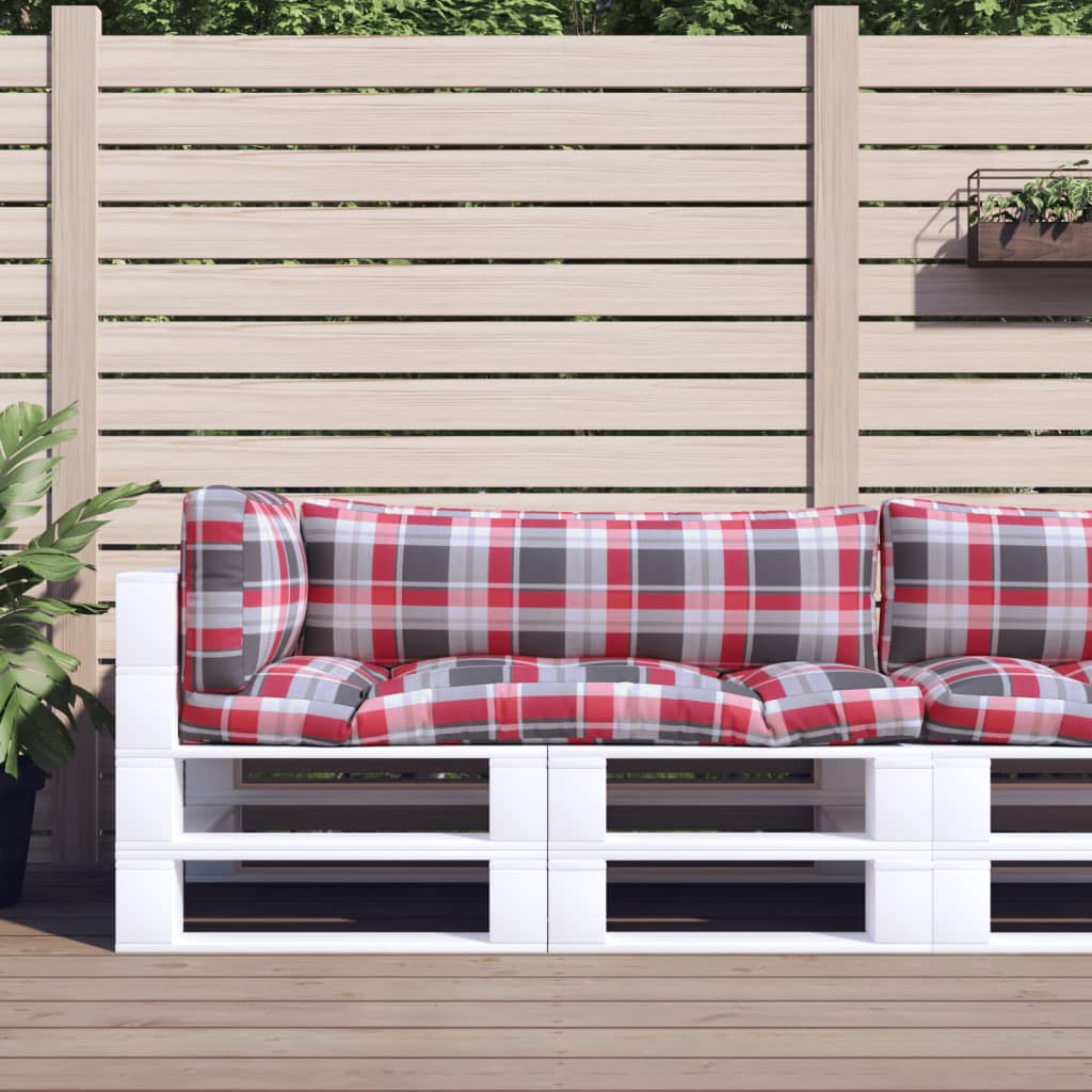 vidaXL Pallet Cushions 3 pcs Red Check Fabric
