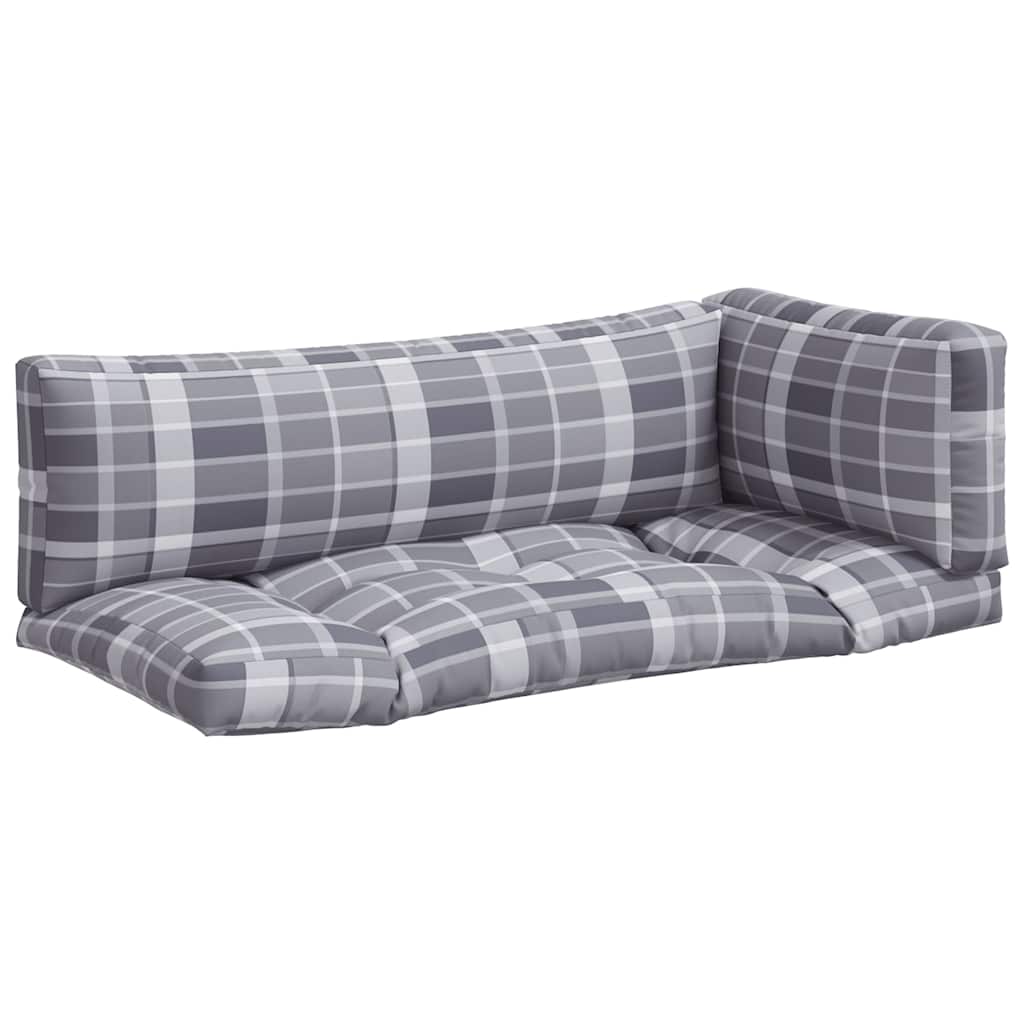 vidaXL Pallet Cushions 3 pcs Grey Check Fabric