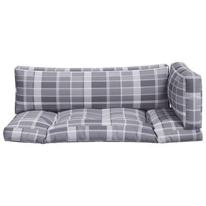 vidaXL Pallet Cushions 3 pcs Grey Check Fabric