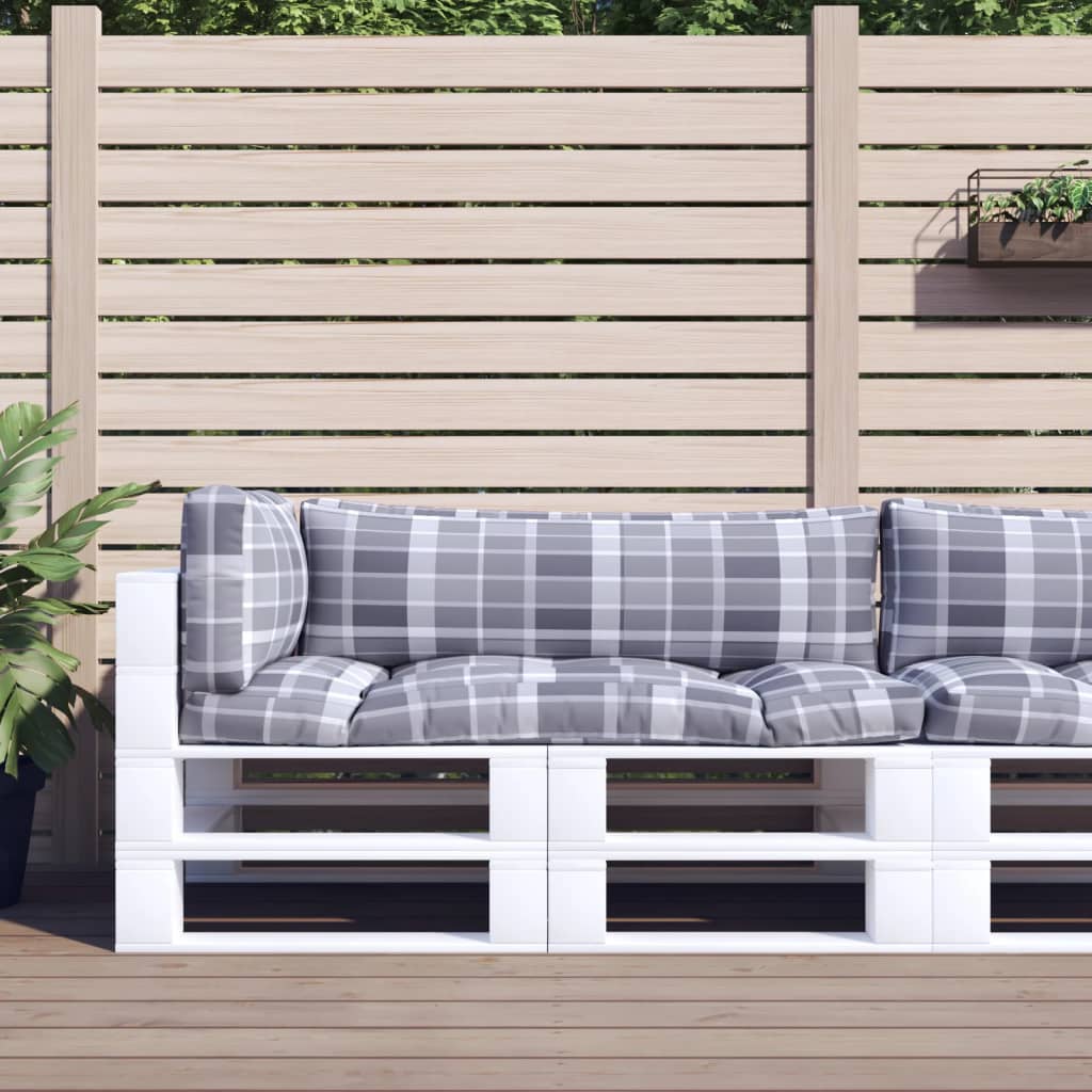 vidaXL Pallet Cushions 3 pcs Grey Check Fabric