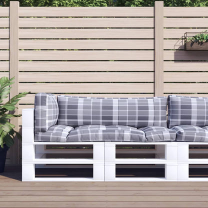 vidaXL Pallet Cushions 3 pcs Grey Check Fabric