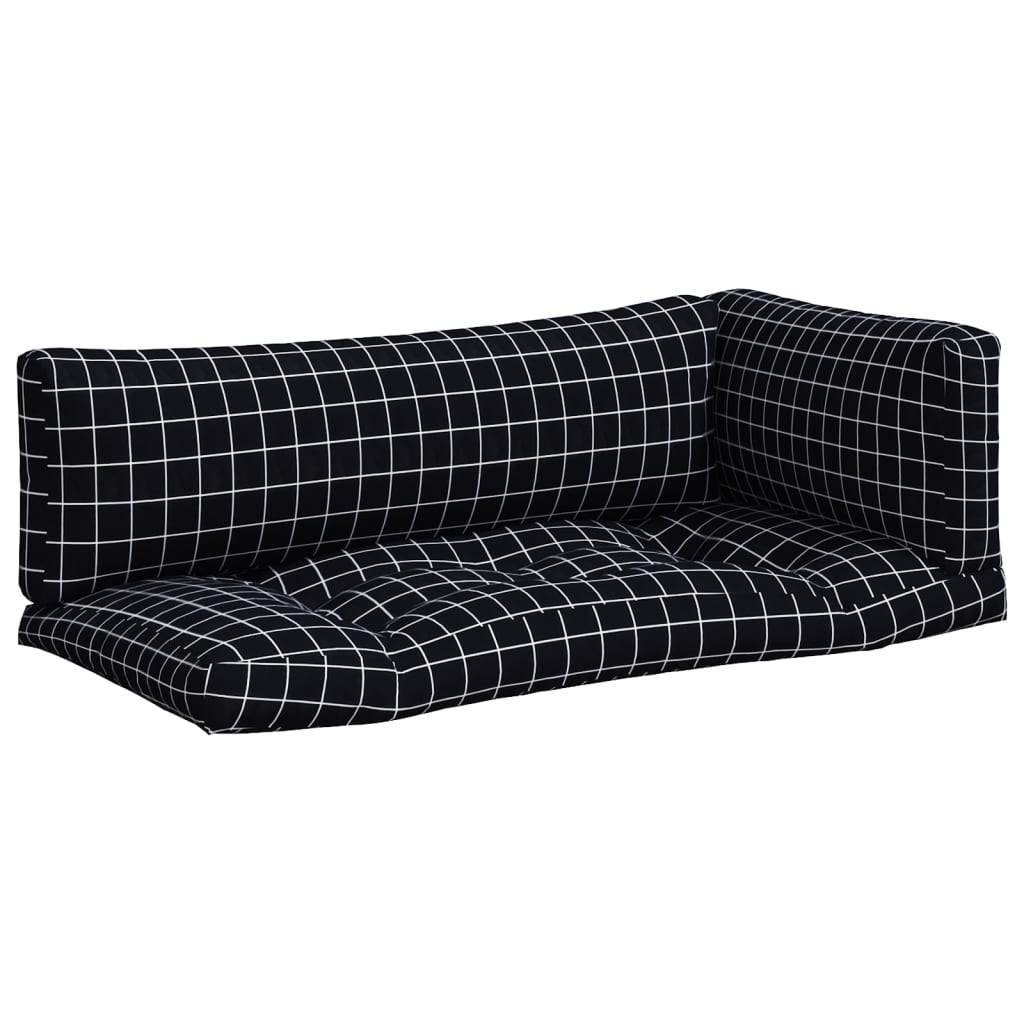 vidaXL Pallet Cushions 3 pcs Black Check Pattern Oxford Fabric