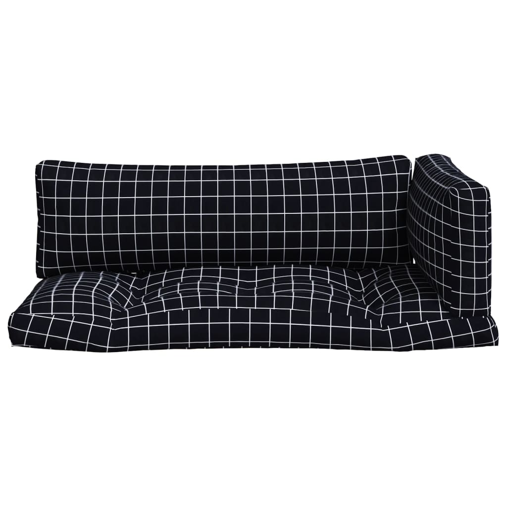vidaXL Pallet Cushions 3 pcs Black Check Pattern Oxford Fabric