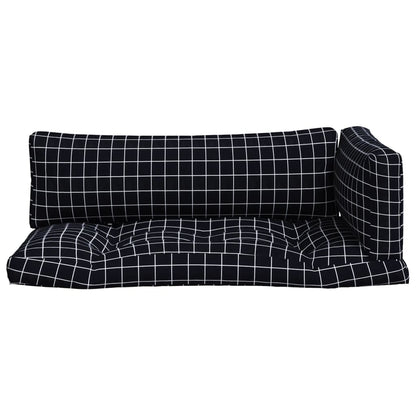 vidaXL Pallet Cushions 3 pcs Black Check Pattern Oxford Fabric