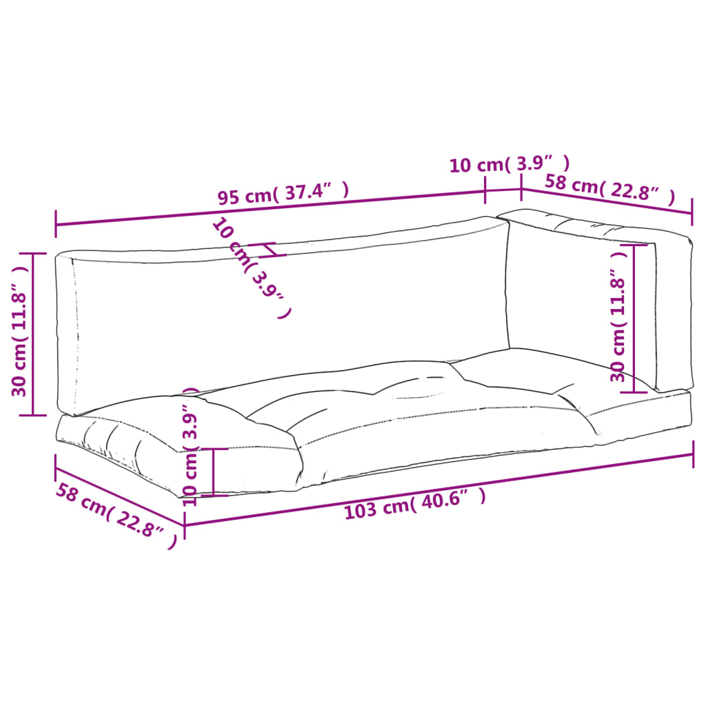 vidaXL Pallet Cushions 3 pcs Black Check Pattern Oxford Fabric