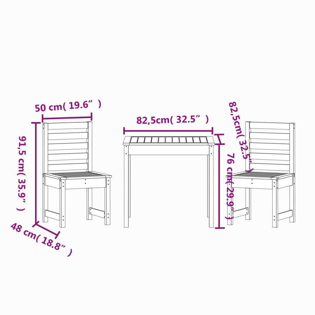 vidaXL 3 Piece Garden Bistro Set White Solid Wood Pine