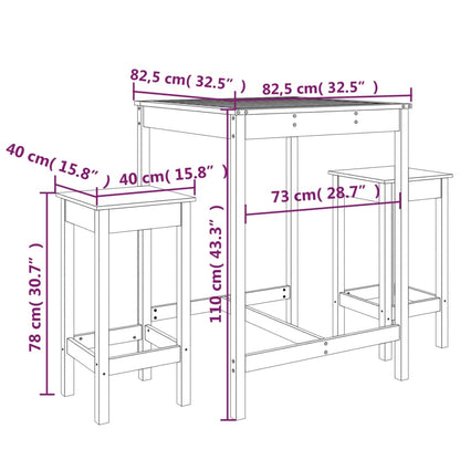 vidaXL 3 Piece Garden Bar Set White Solid Wood Pine
