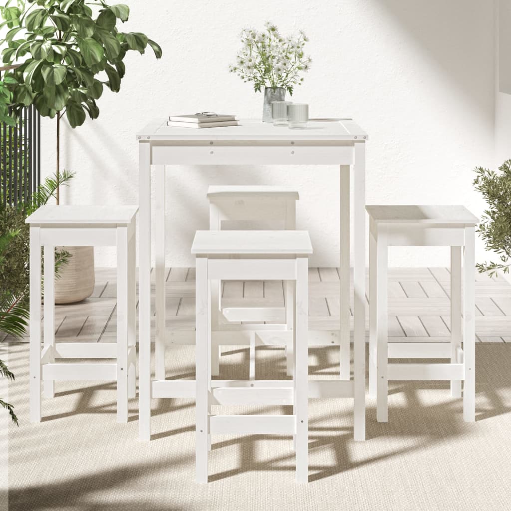 vidaXL 5 Piece Garden Bar Set White Solid Wood Pine