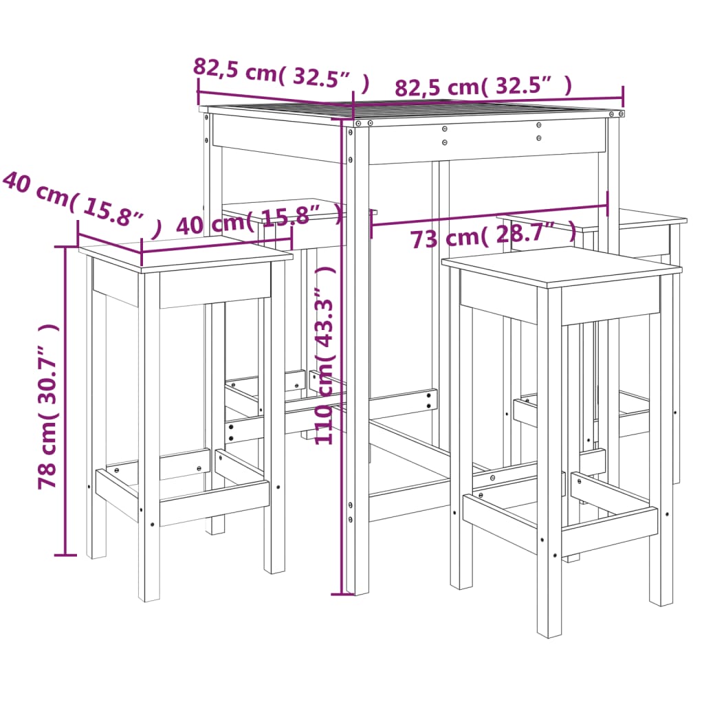 vidaXL 5 Piece Garden Bar Set White Solid Wood Pine