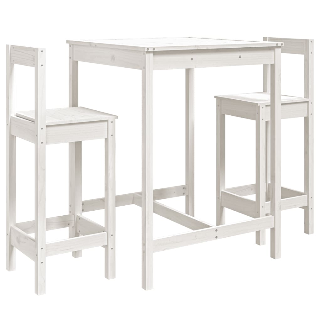 vidaXL 3 Piece Garden Bar Set White Solid Wood Pine