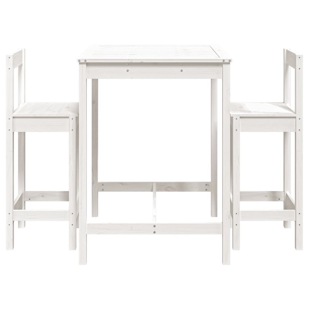 vidaXL 3 Piece Garden Bar Set White Solid Wood Pine