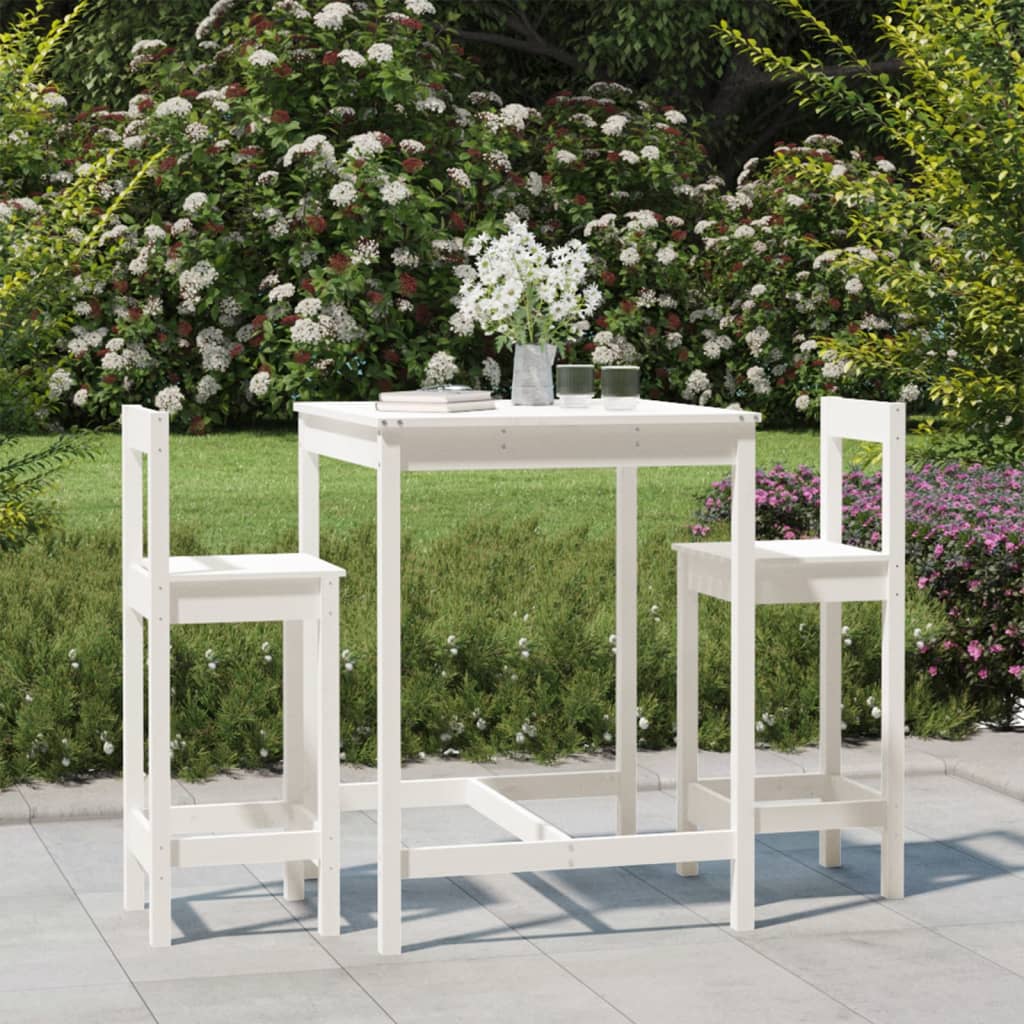 vidaXL 3 Piece Garden Bar Set White Solid Wood Pine
