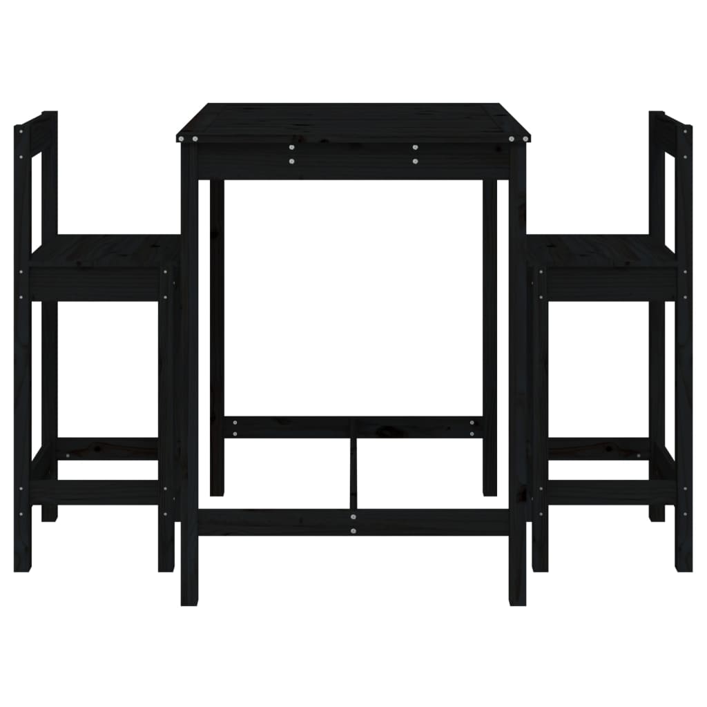 vidaXL 3 Piece Garden Bar Set Black Solid Wood Pine