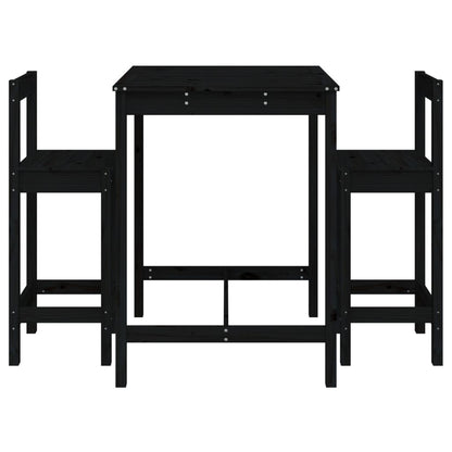 vidaXL 3 Piece Garden Bar Set Black Solid Wood Pine