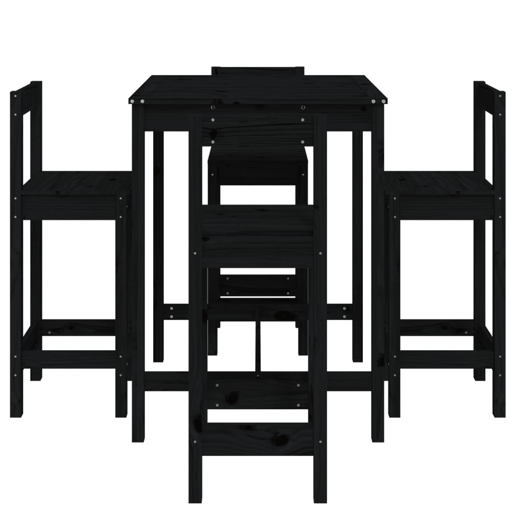vidaXL 5 Piece Garden Bar Set Black Solid Wood Pine