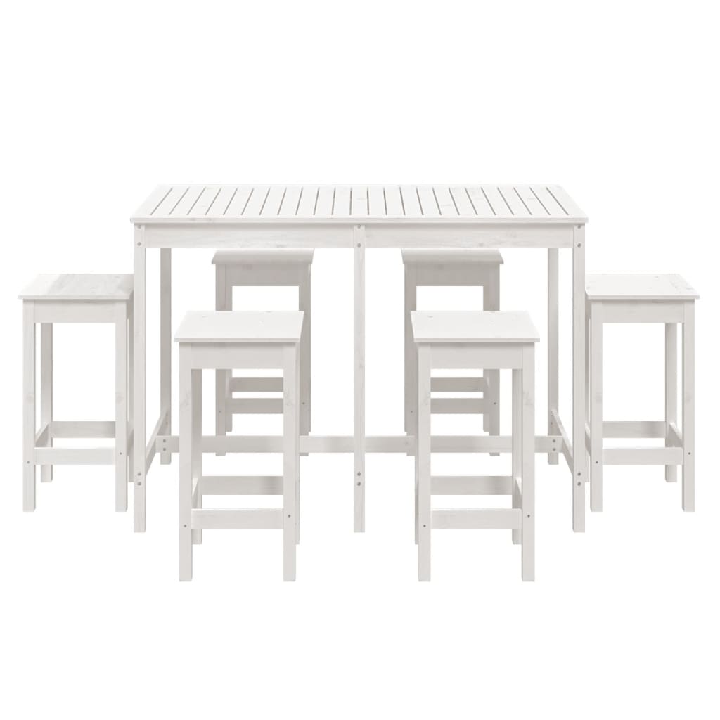 vidaXL 7 Piece Garden Bar Set White Solid Wood Pine