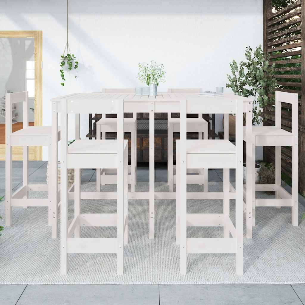 vidaXL 7 Piece Garden Bar Set White Solid Wood Pine