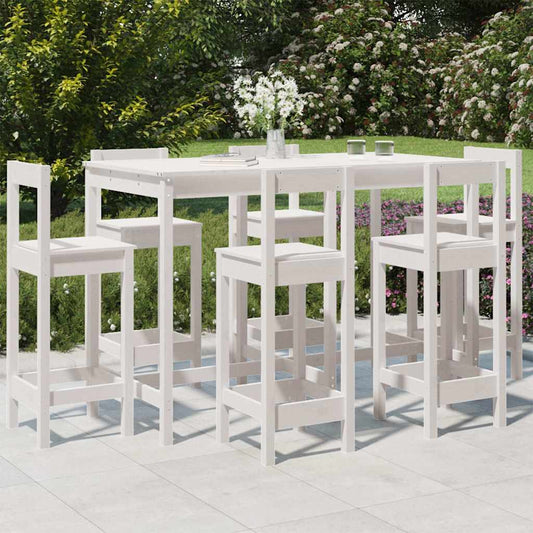 vidaXL 7 Piece Garden Bar Set White Solid Wood Pine