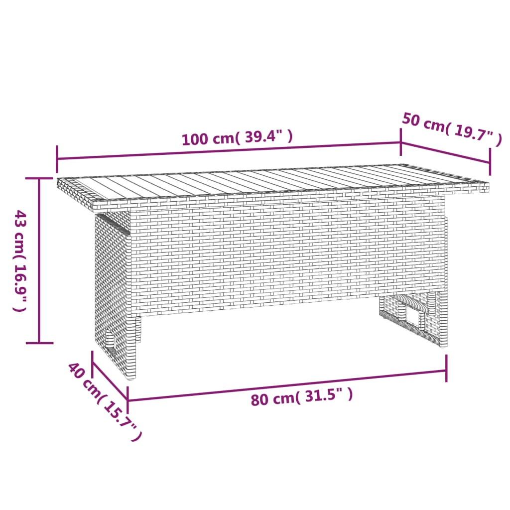 vidaXL Garden Table Black 100x50x43/63 cm Solid Wood Acacia&Poly Rattan