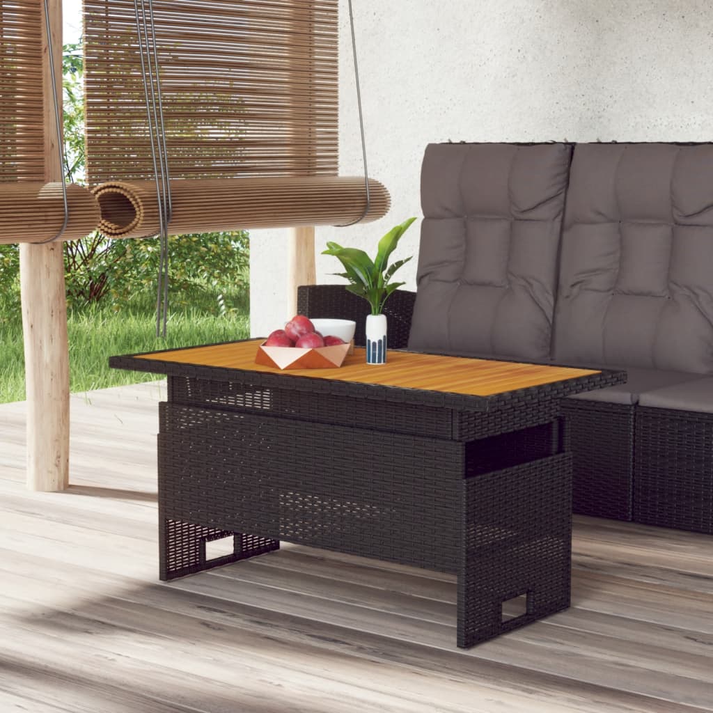 vidaXL Garden Table Black 100x50x43/63cm Solid Wood Acacia&Poly Rattan