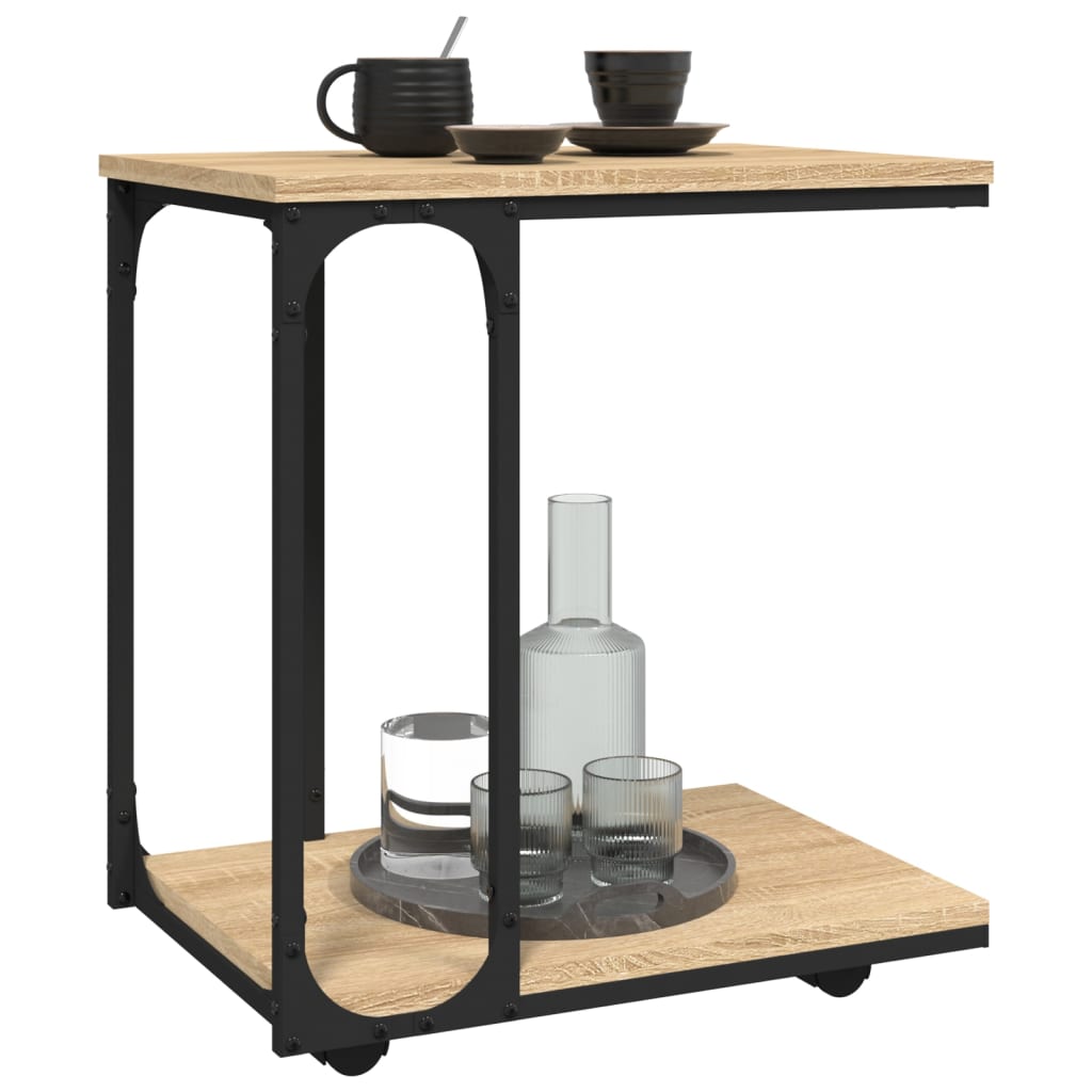 vidaXL Side Table with Wheels Sonoma Oak 50x35x55,5cm Engineered Wood