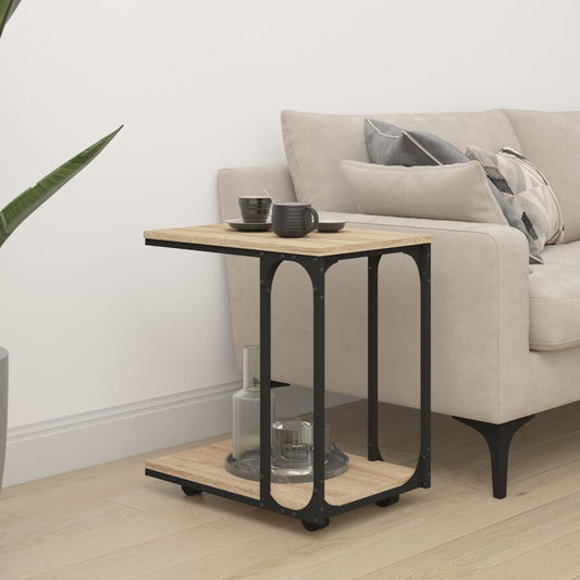 vidaXL Side Table with Wheels Sonoma Oak 50x35x55,5cm Engineered Wood