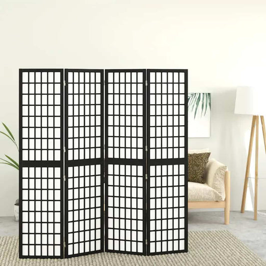 vidaXL Folding 4-Panel Room Divider Japanese Style 160x170 cm Black