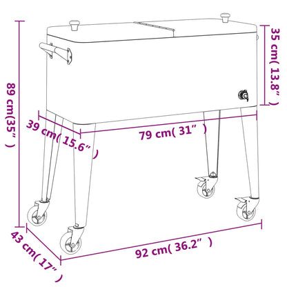 vidaXL Cooler Cart with Wheels Red 92x43x89 cm