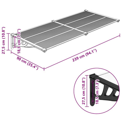 vidaXL Door Canopy Black and Transparent 239x90 cm Polycarbonate
