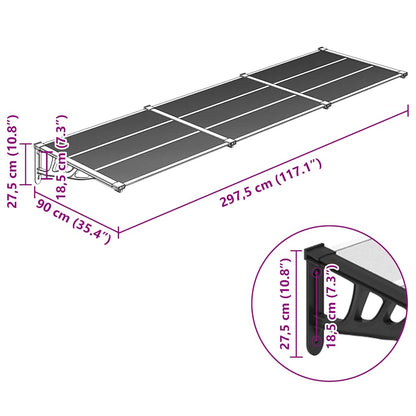 vidaXL Door Canopy Black and Transparent 297.5x90 cm Polycarbonate