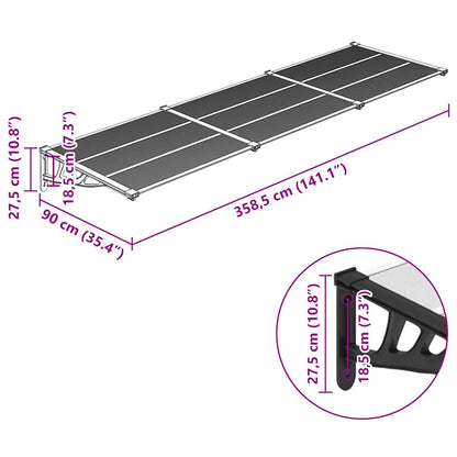 vidaXL Door Canopy Black and Transparent 358.5x90 cm Polycarbonate