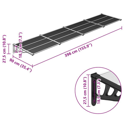 vidaXL Door Canopy Black and Transparent 396x90 cm Polycarbonate