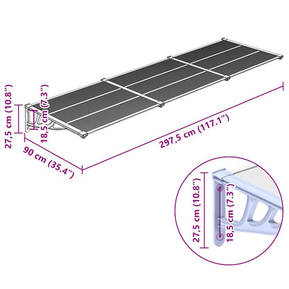 vidaXL Door Canopy Grey and Transparent 297.5x90 cm Polycarbonate
