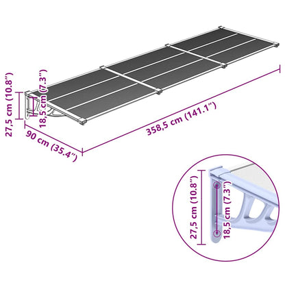 vidaXL Door Canopy Grey and Transparent 358.5x90 cm Polycarbonate