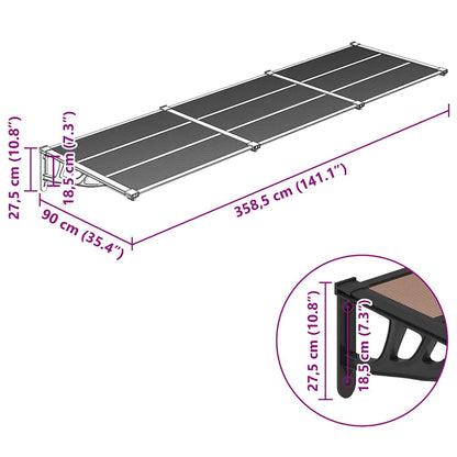 vidaXL Door Canopy Black 358.5x90 cm Polycarbonate