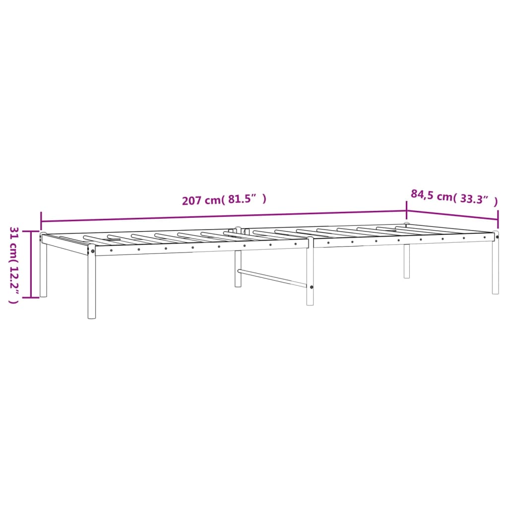 vidaXL Metal Bed Frame without Mattress Black 80x200cm
