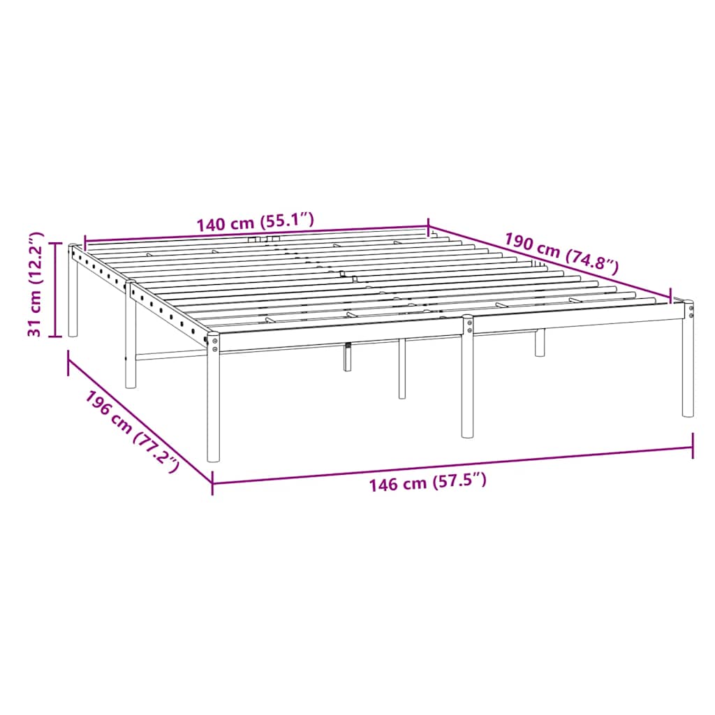 vidaXL Metal Bed Frame without Mattress Black 140x190cm