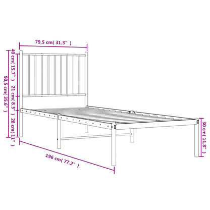 vidaXL Metal Bed Frame without Mattress with Headboard Black 75x190cm