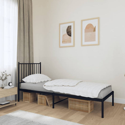 vidaXL Metal Bed Frame without Mattress with Headboard Black 75x190cm