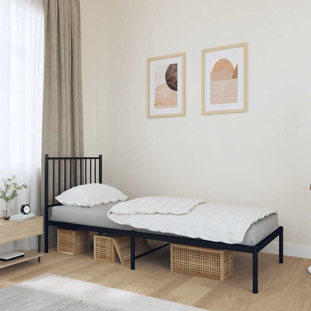 vidaXL Metal Bed Frame without Mattress with Headboard Black 80x200cm