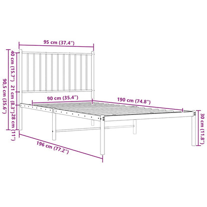 vidaXL Metal Bed Frame without Mattress with Headboard Black 90x190cm