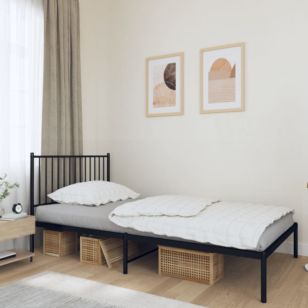 vidaXL Metal Bed Frame without Mattress with Headboard Black 107x203cm